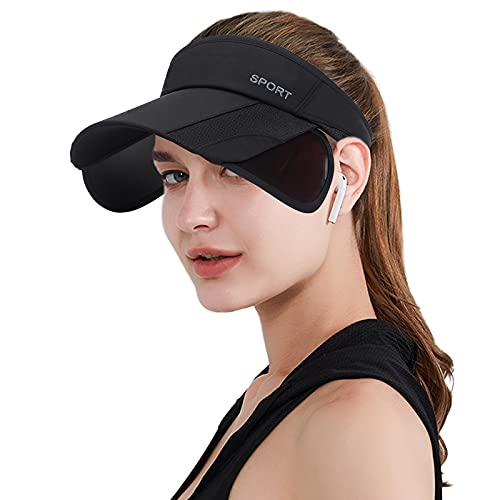 Peicees Wide Brim Visor Hat for Women Golf Visor Cap Sun Protection Hat for Beach Garden Tennis Running Sunshade Hat - color: Z-black