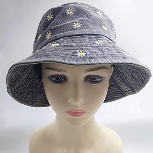 Premium Cotton Bucket Hats,Packable Hats for Men Women,Summer Bucket Hat,Fishing Sun Hats - color: Black+emboridery