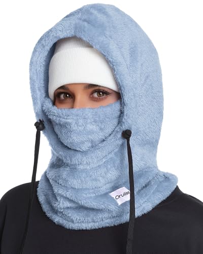 Winter Thermal Balaclava, Polar Fleece Hood Ski Mask for Women Men, Windproof Face Mask Cover Hat Neck Warmer Scarf Blue