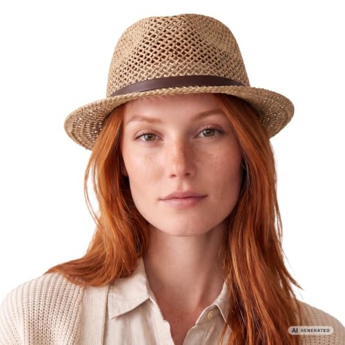 Lipodo Coyuca Vented Pork Pie Straw Hat Sun Men Women Made in Italy Straw Summer Leather Band - size: 6 3/4