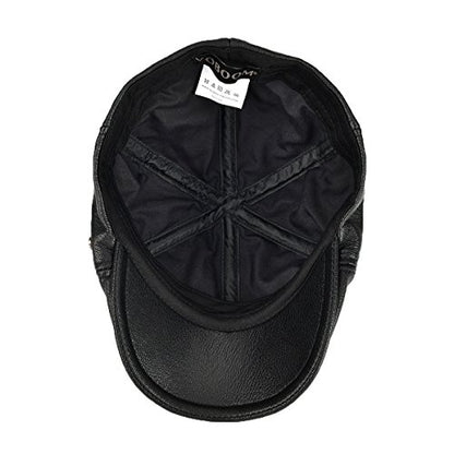 VOBOOM Leather Ivy Newsboy Caps 6 Panel Cabbie Beret Hat - color: Black, size: 7 1/2