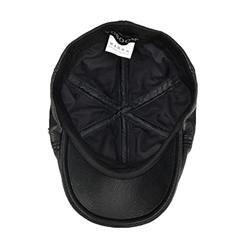 VOBOOM Leather Ivy Newsboy Caps 6 Panel Cabbie Beret Hat - color: Black, size: 7 1/4