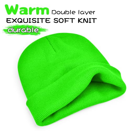 ZOORON Beanie for Men Women Warm Winter Hat Unisex Soft Knit Cuffed Beanie - color: Neon Green