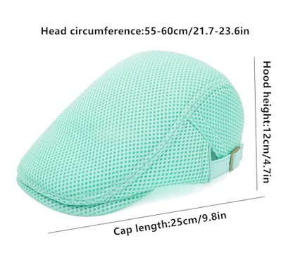 DIYDECAL Mens Breathable Mesh Summer Hat Adjustable Newsboy Beret Ivy Cap Cabbie Flat Cap - color: Green