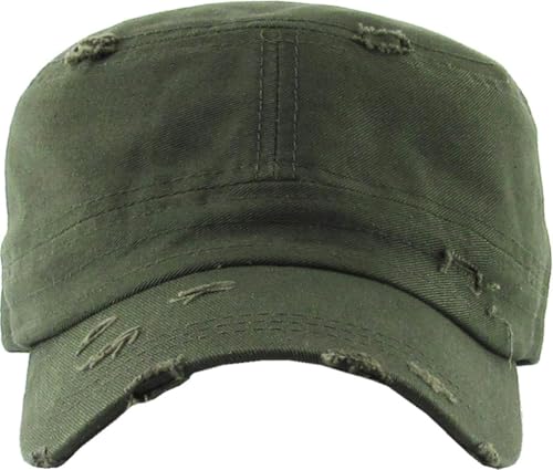 Vintage Distressed Cadet Army Cap Basic Everyday Military Style Hat - color: Olive Vintage Distressed