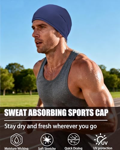 3-Pack Cooling Camo Skull Caps Summer Beanies for Men Women - color: Black+gray+bule
