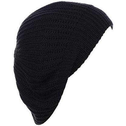 an Fall Winter Knit Beanie Beret Hat for Women Soft Knit Lining Many Styles - color: Black