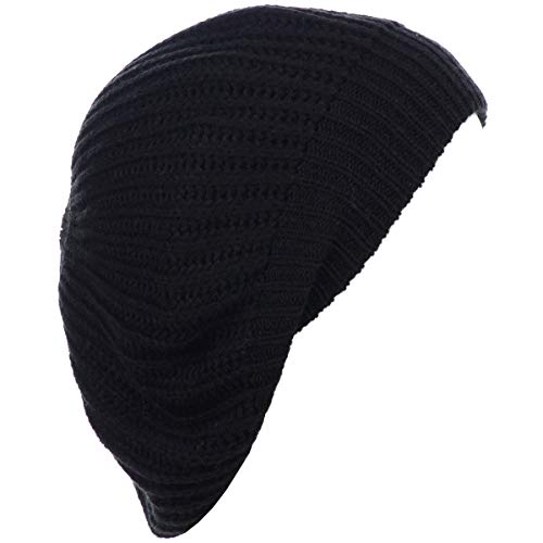 an Fall Winter Knit Beanie Beret Hat for Women Soft Knit Lining Many Styles - color: Black