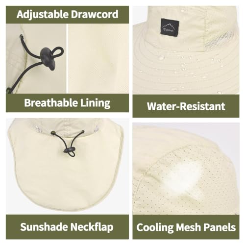 ZOORON Kids Sun Hat with Neck Flap Beach Fishing Bucket for Boys Girls - color: White