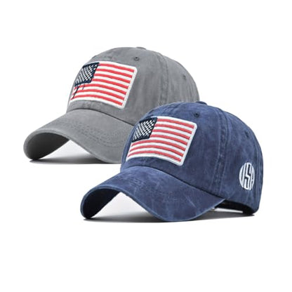2-Pack USA Flag Hats for Men Baseball American Flag Hats for Men USA Cap USA Tactical Washed for Women - color: Grey+nany