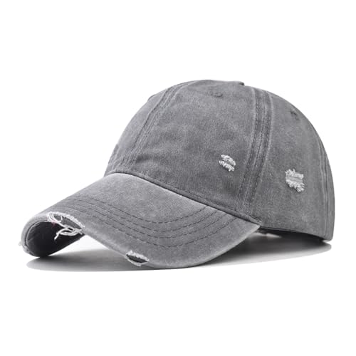 Classic Vintage Distressed Baseball Cap, Washed Cotton, Adjustable Fit - color: C-gray