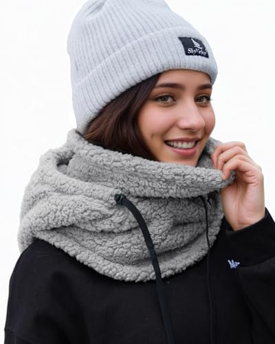 Shy Velvet Sherpa Hood Balaclava Wind-Resistant Ski Mask for Men and Women - color: Gray
