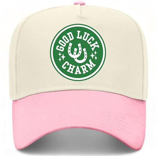 Good Luck Charm Circle Hat | Premium Adjustable Snapback Baseball Trucker Hats for Men & Women - color: Pink/Natural