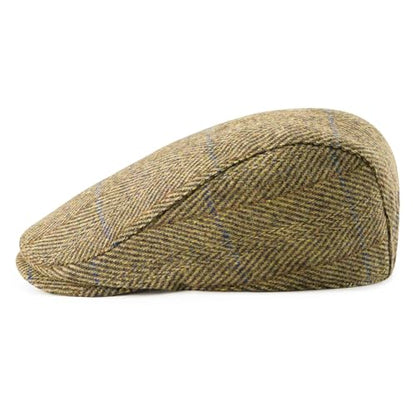 FEINION Men Wool Blend Flat Cap Tweed Newsboy Ivy Hat - color: Plaid Khaki