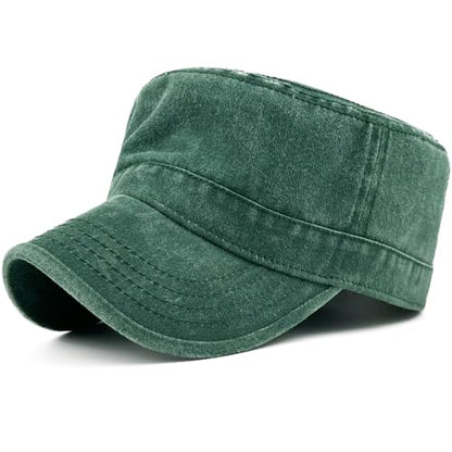 Loneshark Washed Cotton Military Hat Cadet Cap Army Flat Top Basic Everyday - color: Green, size: X-Large-XX-Large