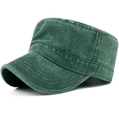 Loneshark Washed Cotton Military Hat Cadet Cap Army Flat Top Basic Everyday - color: Green, size: X-Large-XX-Large
