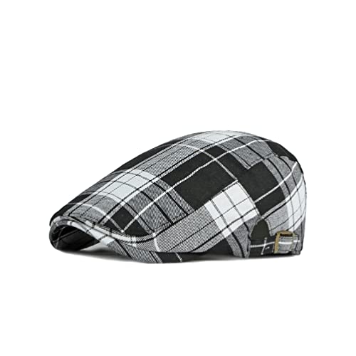 WITHMOONS Adjustable Colorful Plaid Flat Cap Newsboy Cabbie Gatsby Golf Beret Hat YZ30109 - color: Black