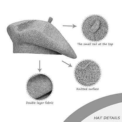 Gllutt Beret Hat French Style Stretchy Knitting Solid Color Both Side Usable - color: Grey
