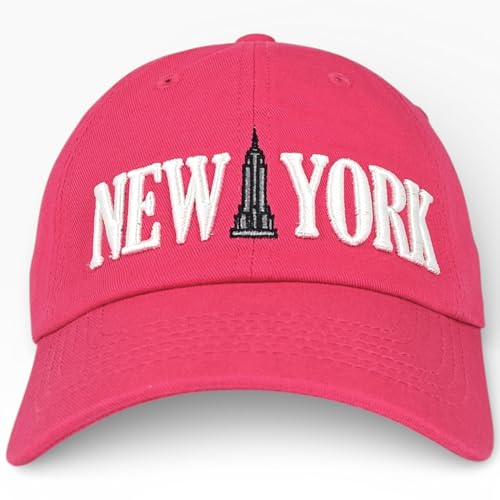 E BY ELIDAN New York Hat, Embroidered Cotton Dad Hat, Adjustable NYC Cap - color: Hot Pink