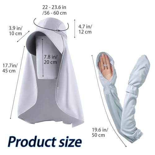Sun Hat with Face Cover and Arm Sleeves,UPF 50+ Sun Protection Cap,1 Piece Sun Hat and 1 Pair Arm Sleeves,Grey