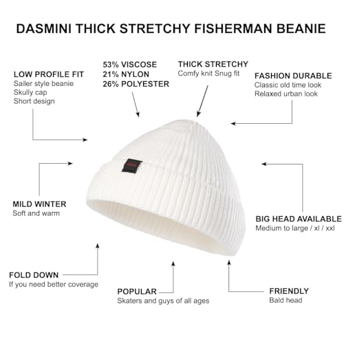 Fisherman Beanie Hats for Men Women,Knit Trawler Skull Cap,Watch Cap,Spring Fall Winter Warm Short Hats - color: (Thick Stretchy)-ivory-m