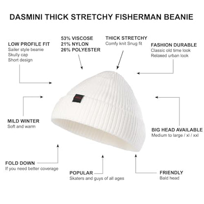 Fisherman Beanie Hats for Men Women,Knit Trawler Skull Cap,Watch Cap,Spring Fall Winter Warm Short Hats - color: (Thick Stretchy)-ivory-m