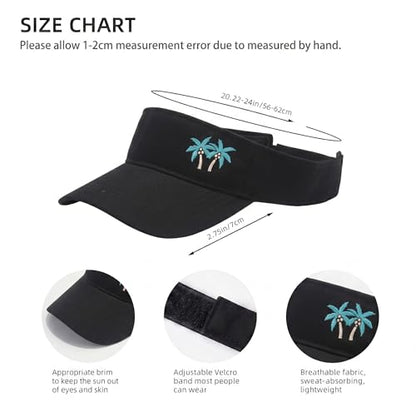 Embroidered Adjustable Sun Visor for Women Men Outdoor Golf Tennis - color: Palm Tree/Black