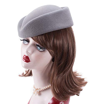 Lawliet Wool Stewardess Air Hostesses Pillbox Hat Millinery Teardrop Fascinator Base A040 - color: Grey