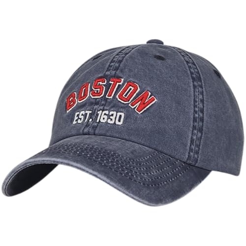 E BY ELIDAN Boston EST 1630 Dad Hat, Embroidered Cotton Baseball Cap - color: Vintage Navy Red