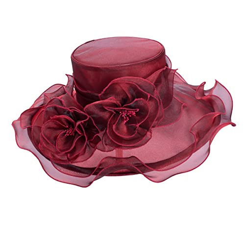 Lawliet Womens Dressy Wide Brim Church Wedding Occasion Sun Hat A613 - color: Wine