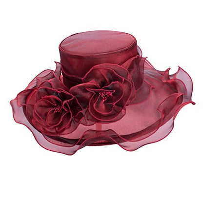 Lawliet Womens Dressy Wide Brim Church Wedding Occasion Sun Hat A613 - color: Wine