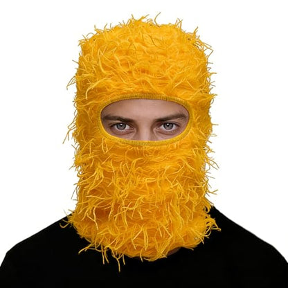Distressed Ski Mask Balaclava, Yeat Shiesty Knitted Full-Face Mask - color: Yellow