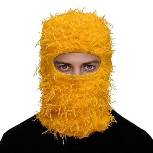 Distressed Ski Mask Balaclava, Yeat Shiesty Knitted Full-Face Mask - color: Yellow