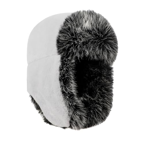 PURFUN Fuzzy Faux Fur Ushanka Russian Hat for Men Women, Winter Plush Full Hood Earflap Cap Cycling Ski Hunting Trapper Hat - color: White