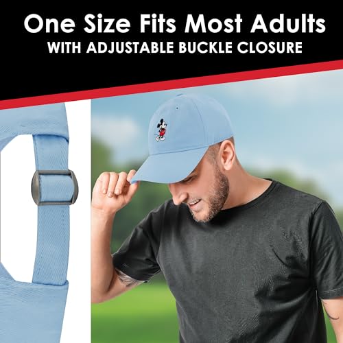 Disney Mickey Mouse Embroidered Cotton Adjustable Dad Hat with Curved Brim - color: Light Blue