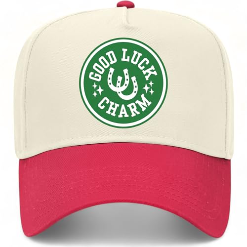 Good Luck Charm Circle Hat | Premium Adjustable Snapback Baseball Trucker Hats for Men & Women - color: Red/Natural