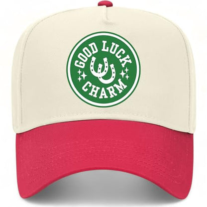 Good Luck Charm Circle Hat | Premium Adjustable Snapback Baseball Trucker Hats for Men & Women - color: Red/Natural