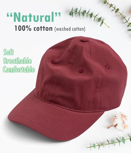 Hot Summer Baseball Cap, 35% Thinner Cotton Dad Hat Lightweight - color: Burgundy