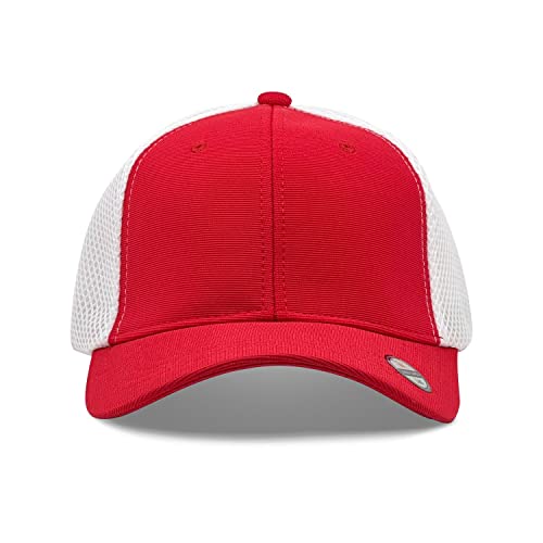 [2 Pack] Hybrid Stretch-Fitted Trucker Cap, Baseball Cap with Air Mesh - color: 2pk Red/White (Air Mesh), size: Large-X-Large