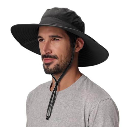 Home Prefer UPF50+ Mens Sun Hat Wide Brim Fishing Hat Foldable Large Brim UV Protection Sun Hat for Men Women Beach Gardening - color: Black