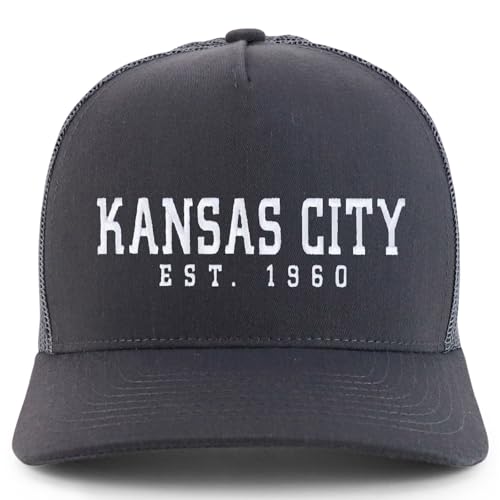 Trendy Apparel Shop KansasCity Est.1960 Embroidered 5 Panel Snapback Trucker Cap - color: Charcoal