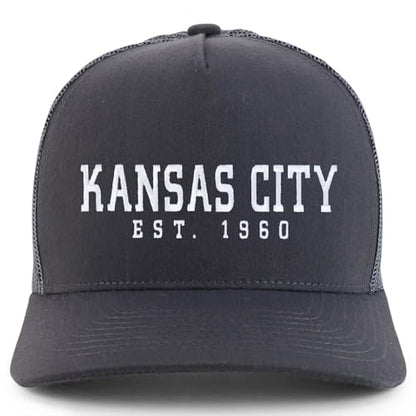 Trendy Apparel Shop KansasCity Est.1960 Embroidered 5 Panel Snapback Trucker Cap - color: Charcoal