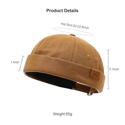Mens Docker Cap Brimless Skullcap Sailor Cap Rolled Cuff Retro Beanie Hat - color: Dad Khaki