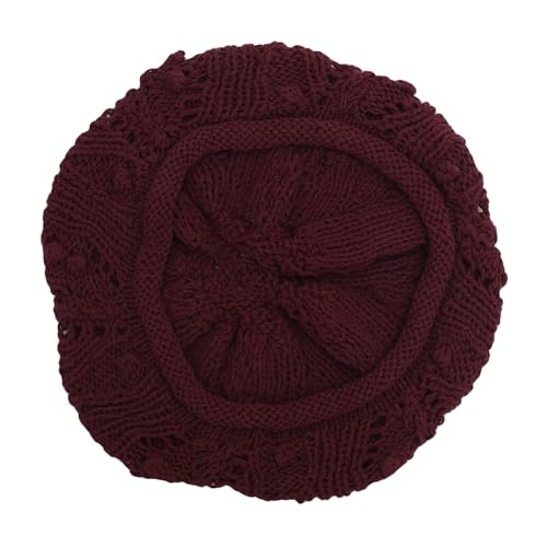 ZLYC Women Cotton Slouchy Crochet Beret Handmade Cutout Floral Beanie Hat - color: Knit Burgundy