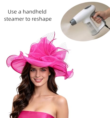Haojing Women's Organza Church British Fascinator Bridal Tea Party Wedding Hat Summer Ruffles Cap - color: Hot Red