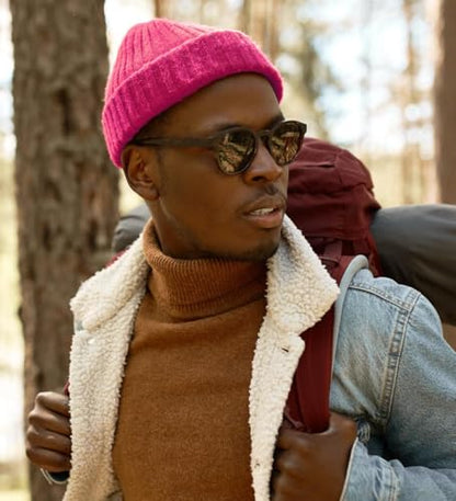 Fisherman Short Beanie Leon Roll up Trawler Classic Skullcap Hipster Beanie Warm Winter Hats Acrylic Ribbed Knit Cuff Daily - color: Hot Pink