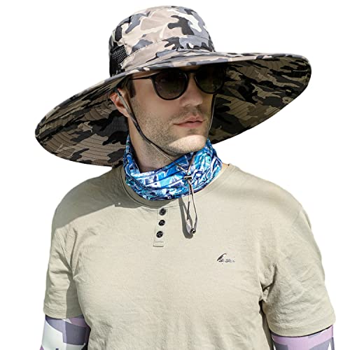 HUAMULAN Men Women 6" Wide Brim Sun Protection Hat Summer Fishing Hats - color: Hn005-micai5