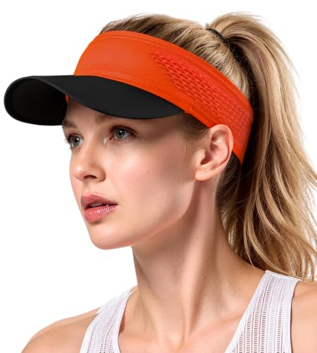 Foldable Running Sun Visor Hat,Stretch Headband Breathable Sports Visor - color: Orange