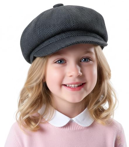 Kid's 20s Winter Newsboy Cap - Knitted Beret Peaked Hat for Boys Girls 4 to 9 Years - color: Navy Blue