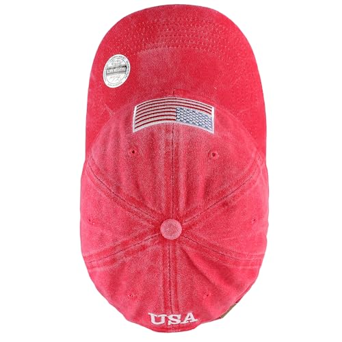 Falari USA Flag Embroidered Baseball Cap, Low Profile Adjustable Dad Hat, 100% Cotton, Pre-Washed - color: Red